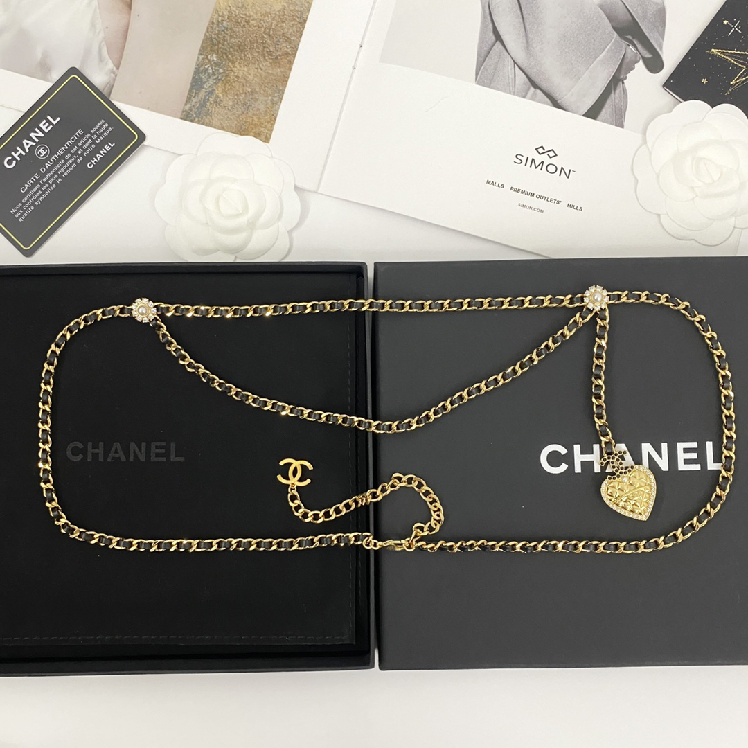 CHAN 24 diamond heart double layer leather waist chain