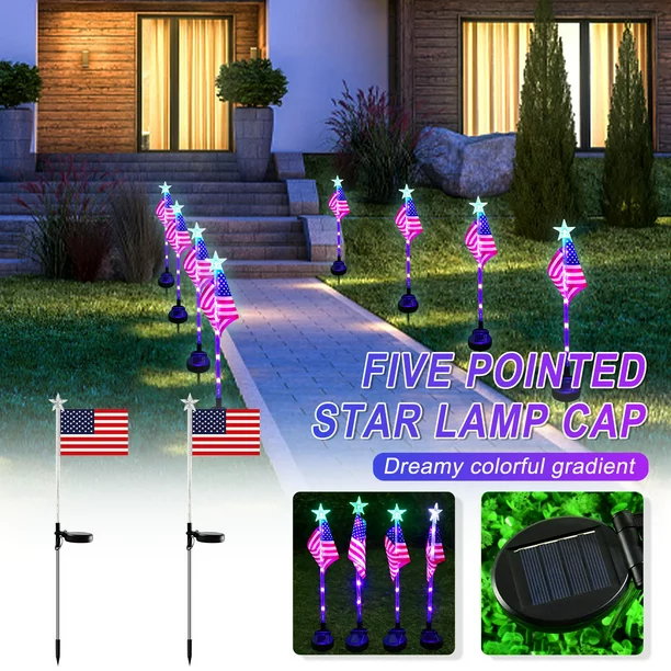 🔥Last Day Promotion-[SAVE 50% OFF]-🚩Solar Power Waterproof American Flag Lights Garden Lawn Light(Color Changing Star-2 PCS/SET)