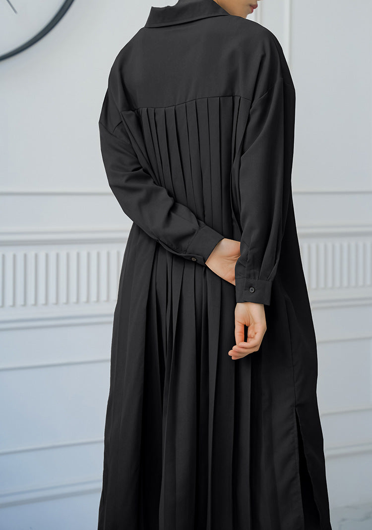 Spring Autumn Loose Overknee Dress Women Casual Large Version Back Pleated Long Shirt Dress