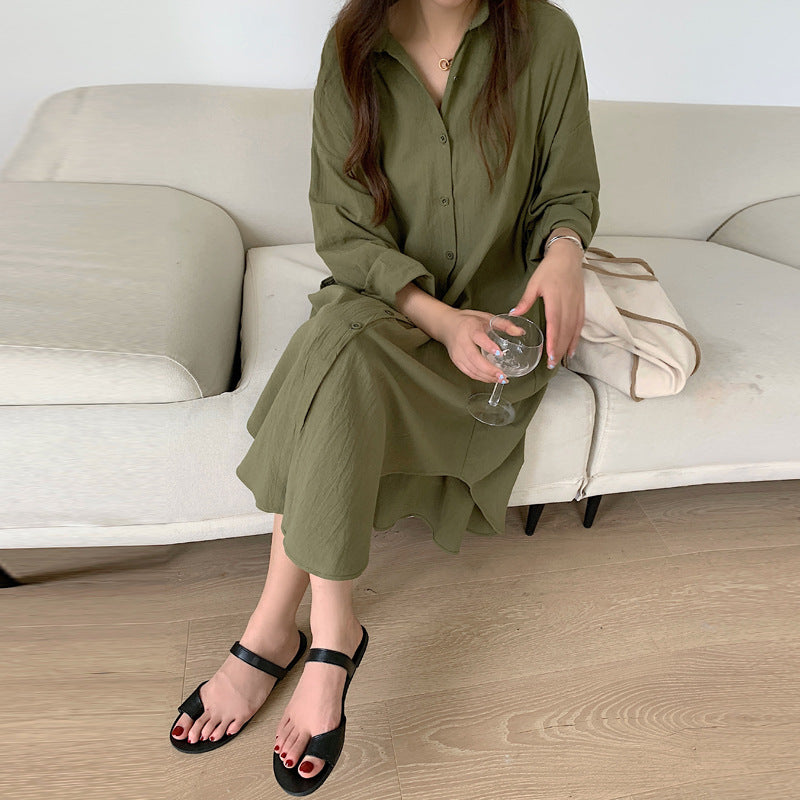 Shirt Dress High Grade Summer Women Niche Age Reducing Solid Color Loose Fitting Maxi Dress