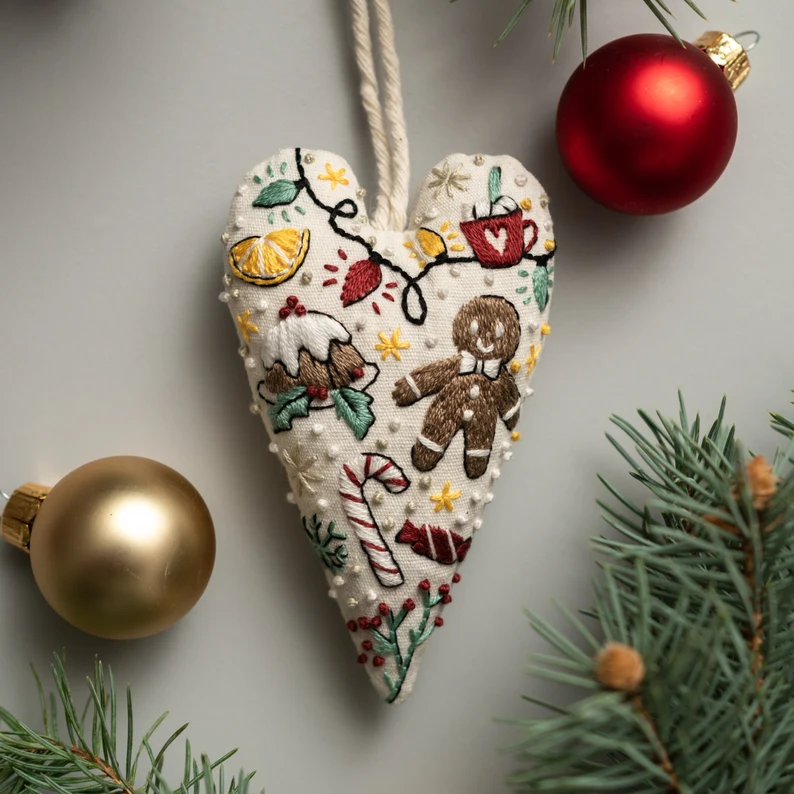 💐💐2025 Christmas Carnival Eve Sale 49% Discount-DIY Heart Shaped Hand Embroidered Christmas Ornament Kit