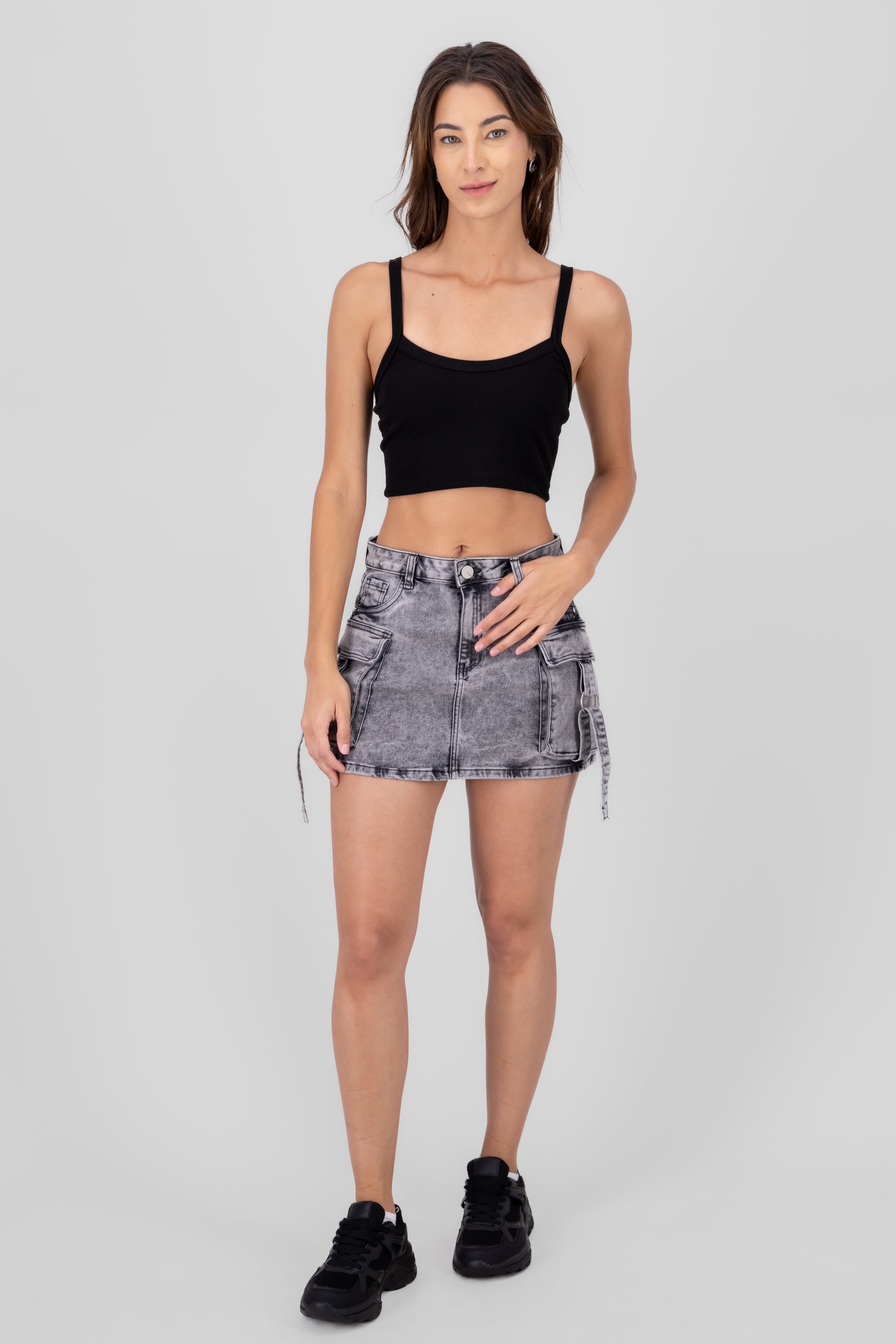 Straight Mini Cargo Skirt With Straps