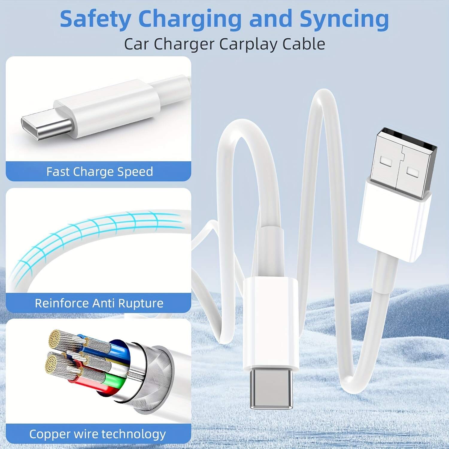 Car Charger for iPhone 16 15 Carplay Cable, 2pcs/1pc [3FT+6FT] USB A to USB C Charging Cord for iPhone 16 15/Plus/Pro Max, for iPad Pro 12.9/11, Air 6th/5th/4th Gen, Mini 6th Gen, Samsung, Google, LG and More