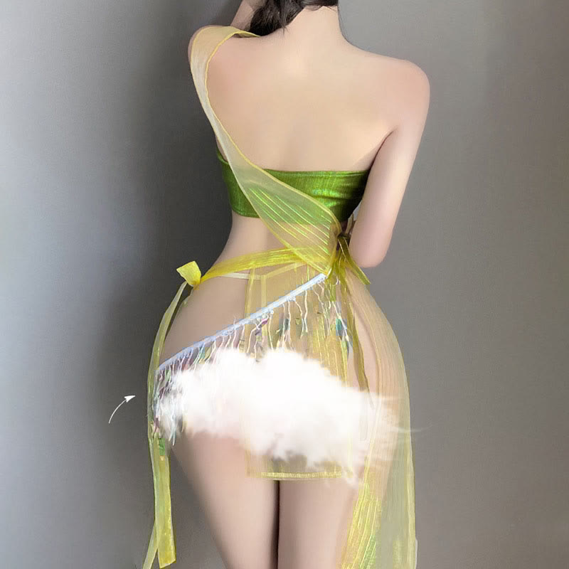 Tube Top Lace-up See-through Skirt Uniform Lingerie