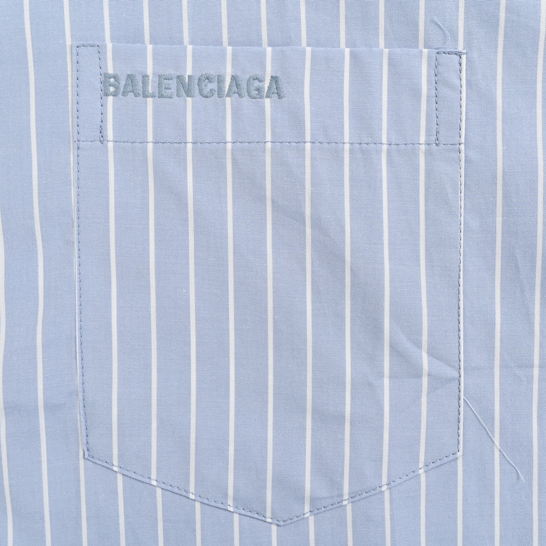 Balenciaga 24ss pocket embroidered striped short-sleeved shirt
