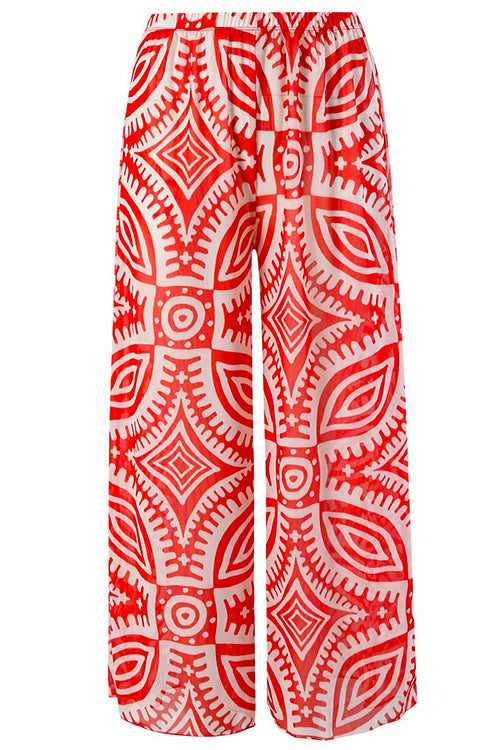 Heididress Printed One Shoulder Tummy Control Swimsuit and Wide Leg Cover Up Pants Set
