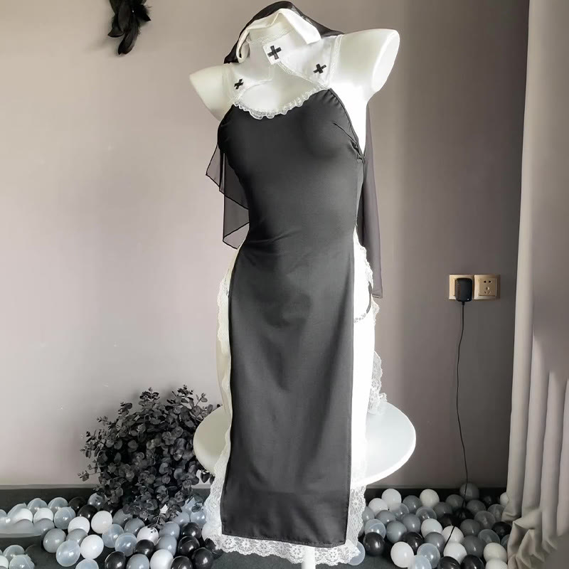 Nun Cross Lace Slit Lingerie Dress