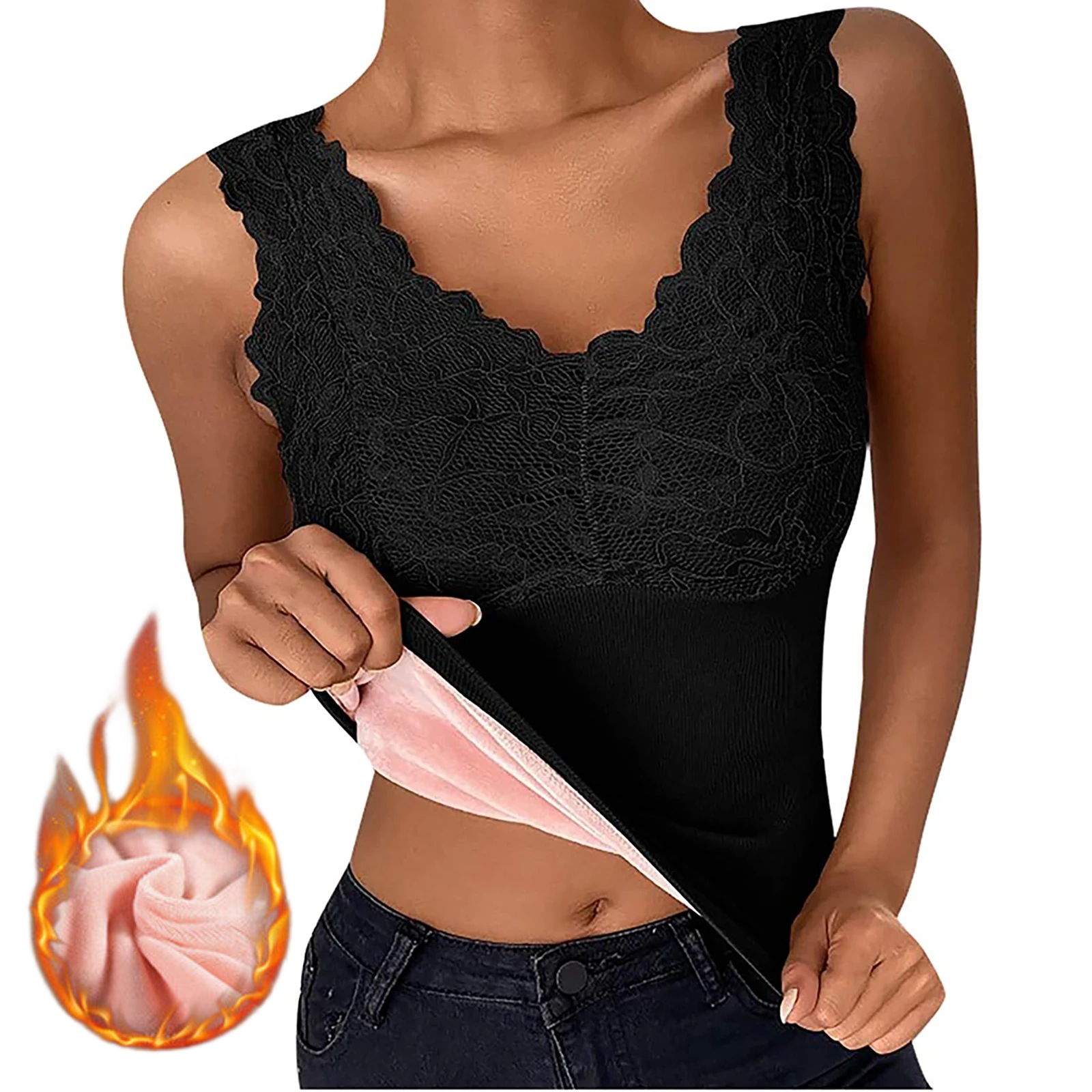 Winter Lady Thermal Lace Built-In Bra Vest Undershirt