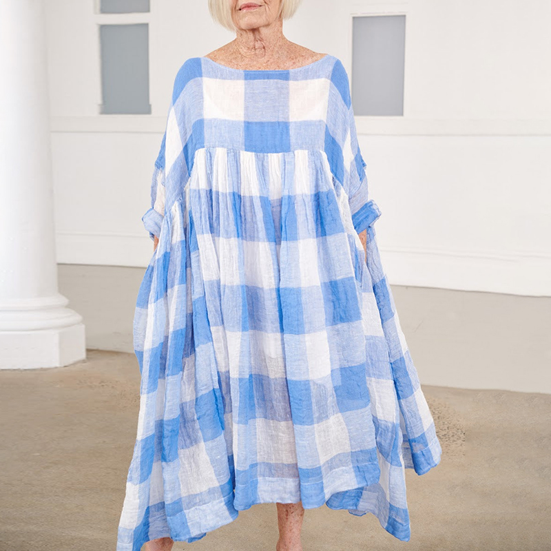 Plaid Patchwork Comfortable Loose Fitting Midi Dress