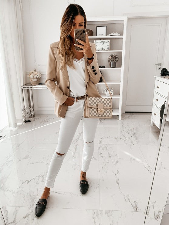 Long sleeve suit collar button suit jacket