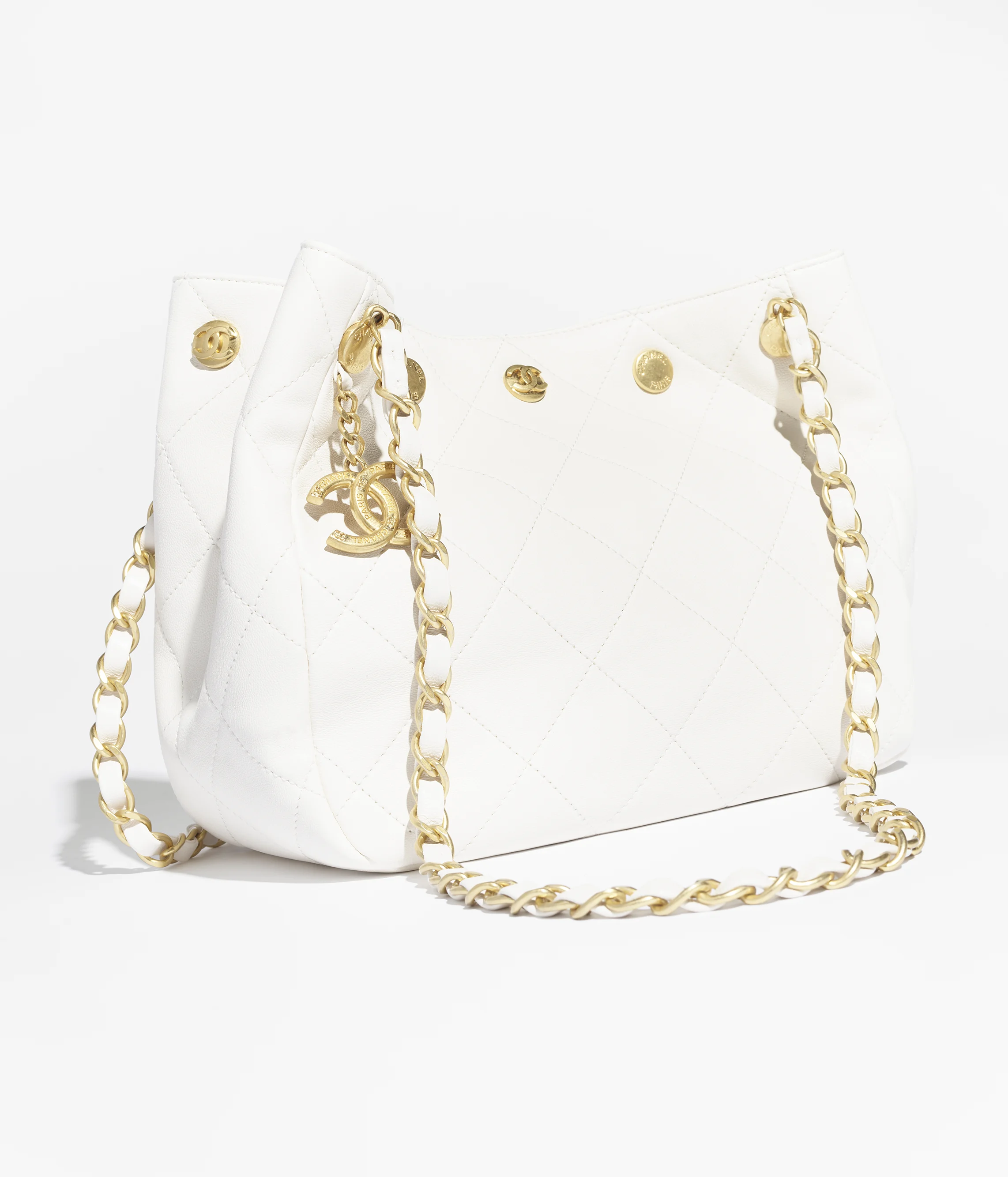 Chanel Small Shopping Bag Shiny Lambskin & Gold-Tone Metal White AS5418-B19775-10601