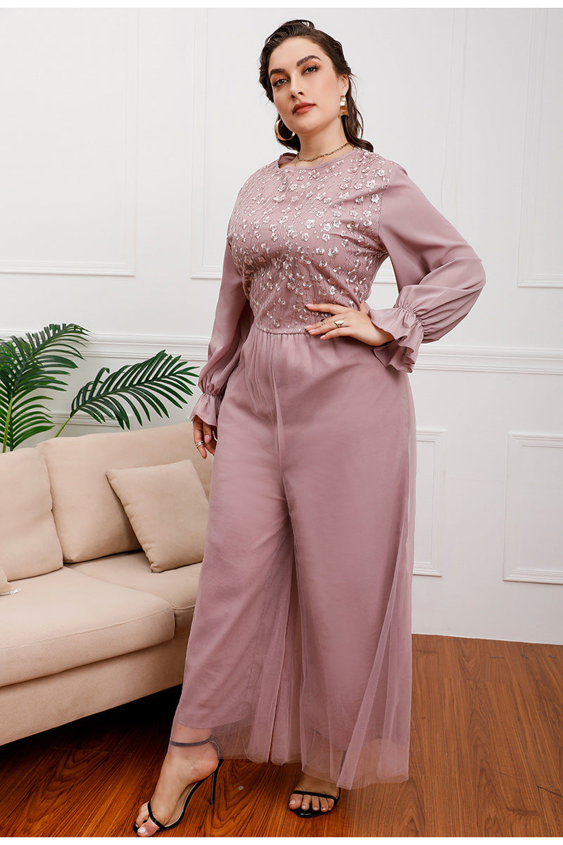 Plus Size Middle East Light Luxury Dress Elegant One Piece Trousers High Waist Loose Wide Leg Flared Pants