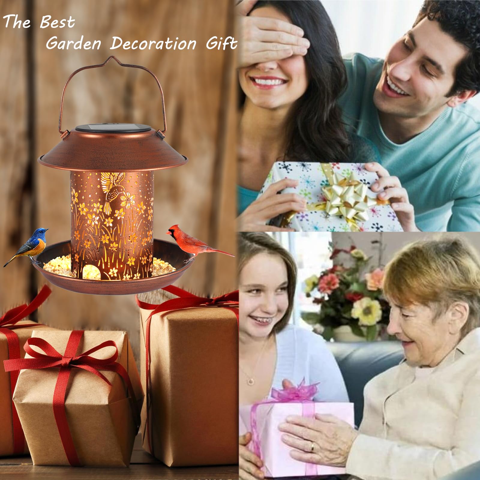 Solar Bird Feeders for Outdoors Metal Lanterns Outdoor Waterproof Hanging Garden Decor