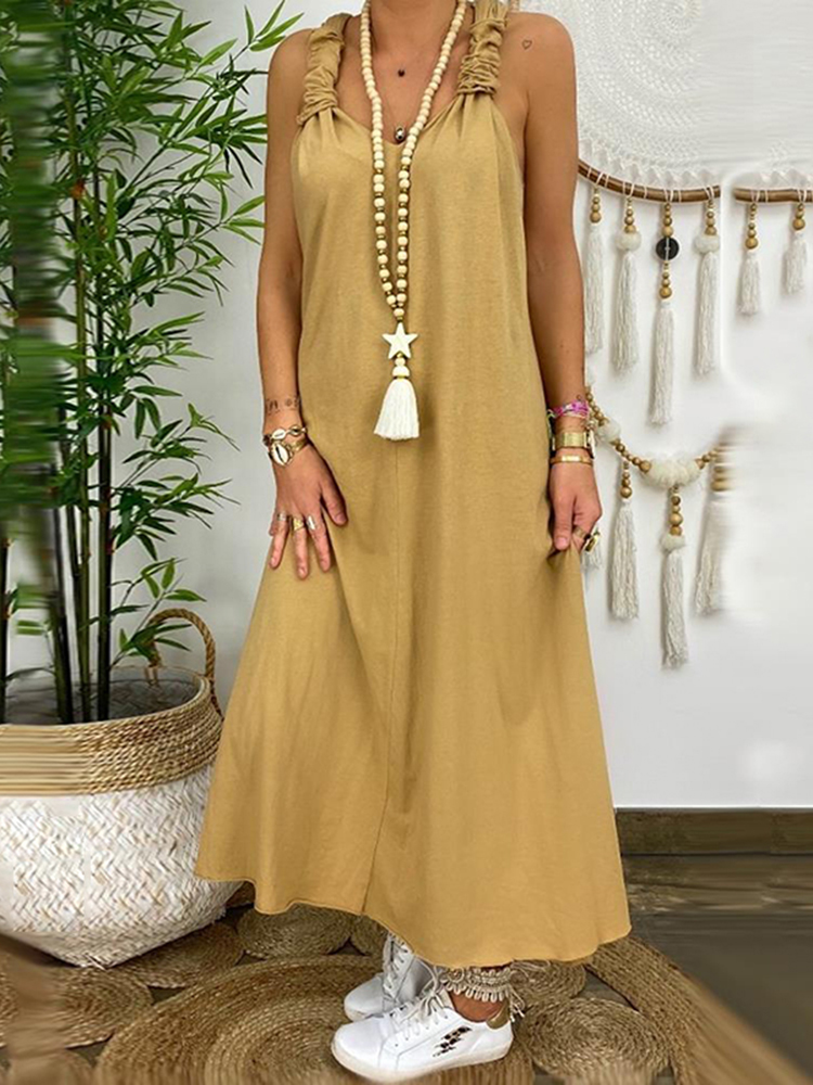 Solid Color Backless Irregular Midi Dress