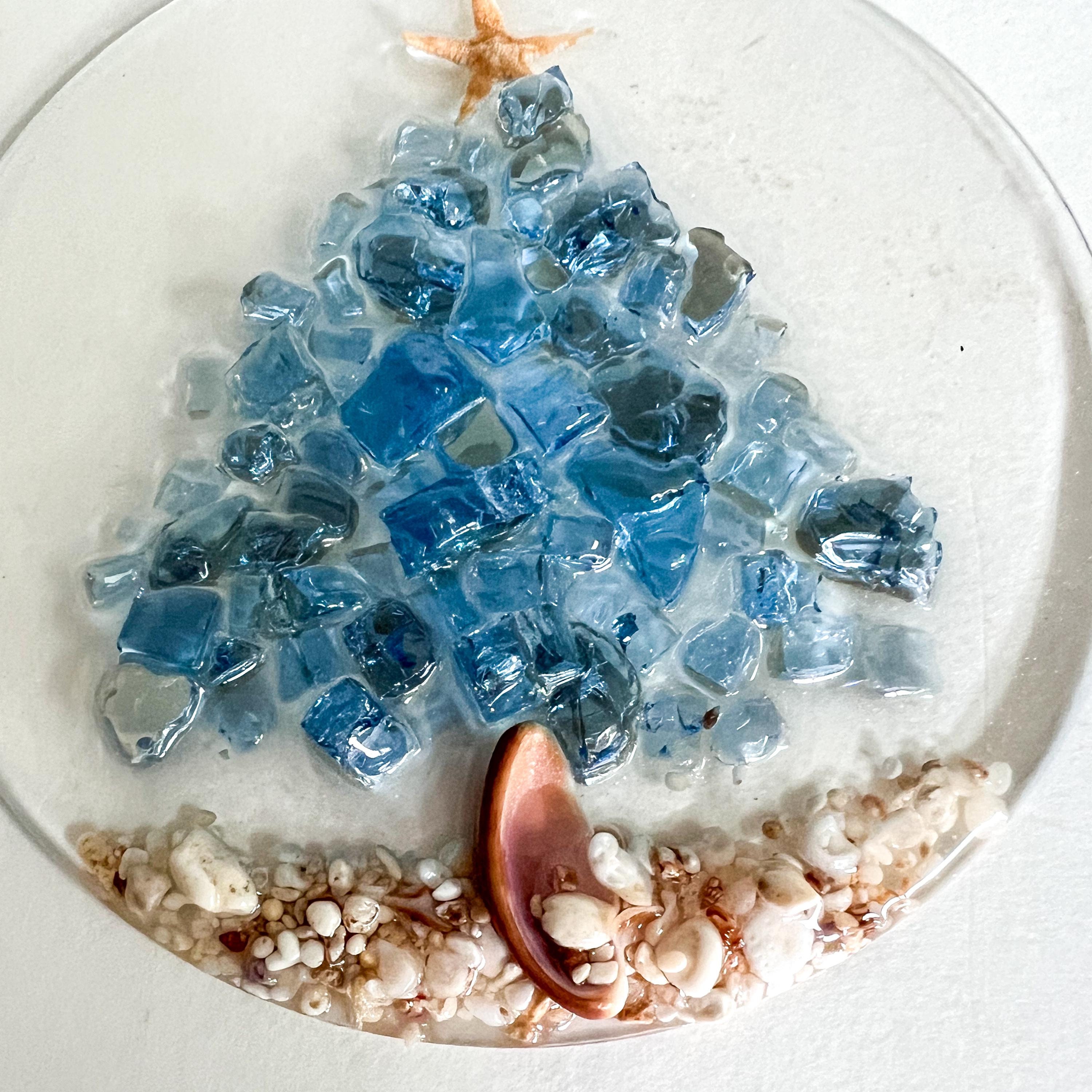 Handcrafted Starfish & Crushed Glass Christmas Tree Suncatcher