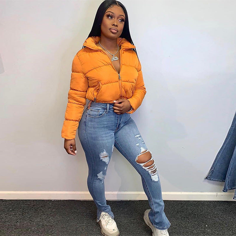 Autumn Winter Fashion New Long Sleeved Stand up Collar Thermal Bread Coat down Jacket Women Outerwear