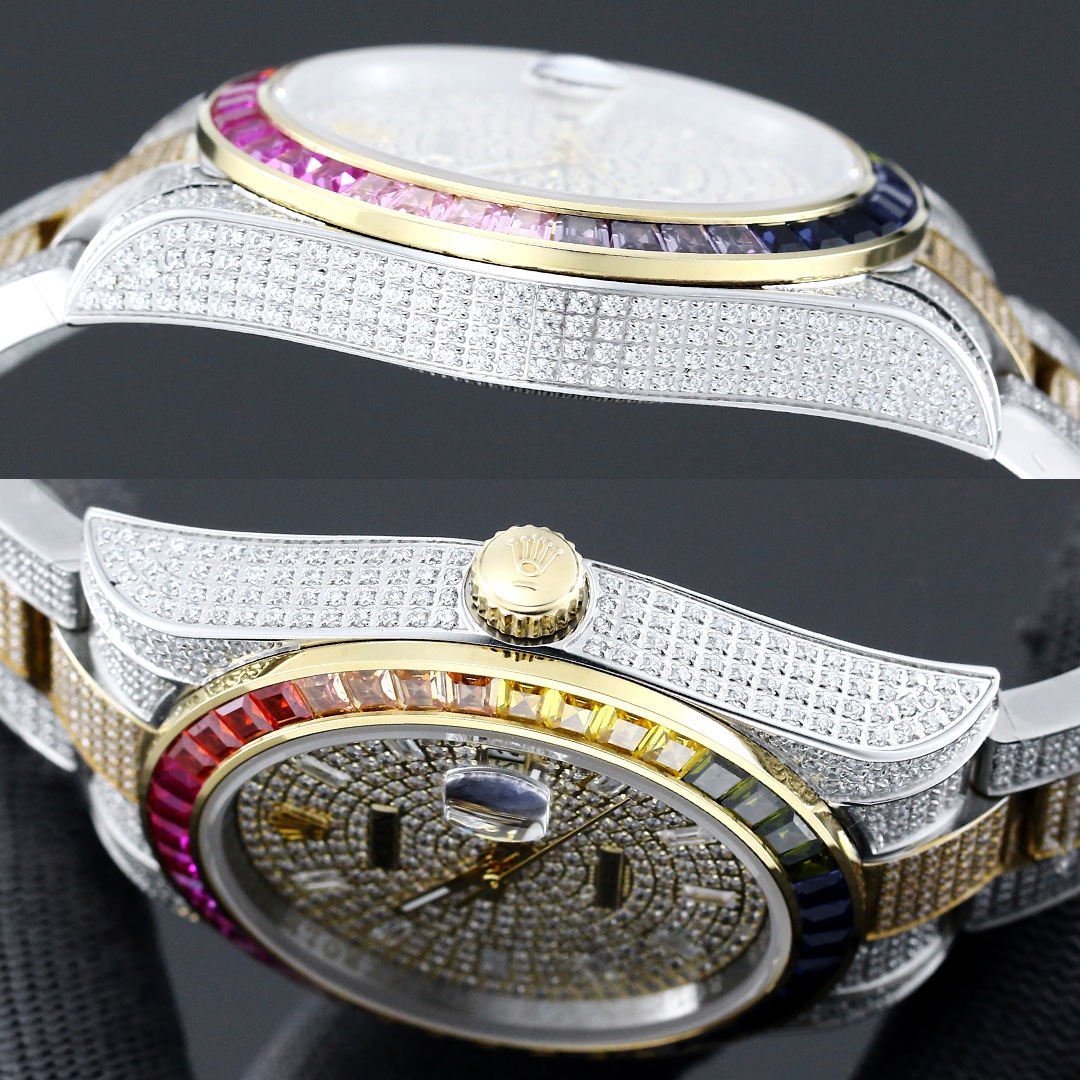 Rolex Oyster Perpetual Datejust Series Luxury Edition Full Diamond Rainbow Bezel