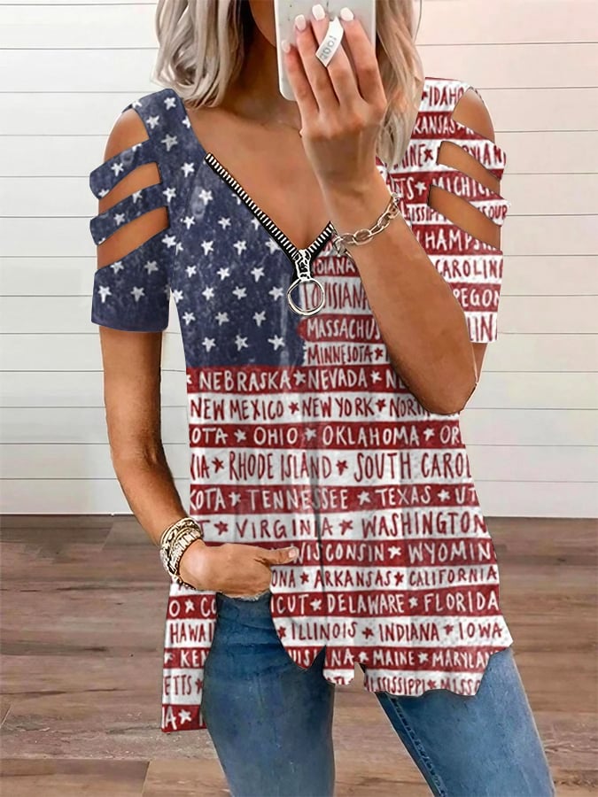 Women's Flag Independence Day Printed T-Shirt