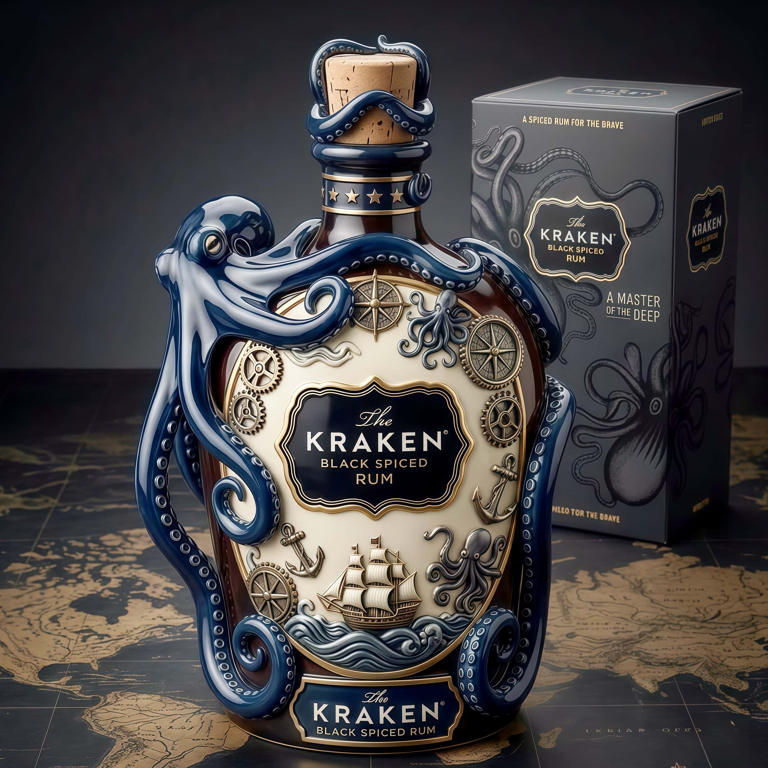 The Kraken Black Spiced Rum Limited Edition 3D Sculpted Ceramic Decanter