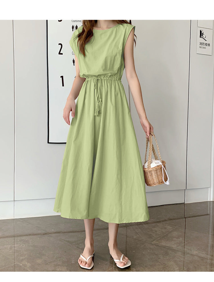 Retro Dress Women Summer Gentle Elegant Can Waist Trimming Loose plus Size Cotton Linen Large Swing Dress