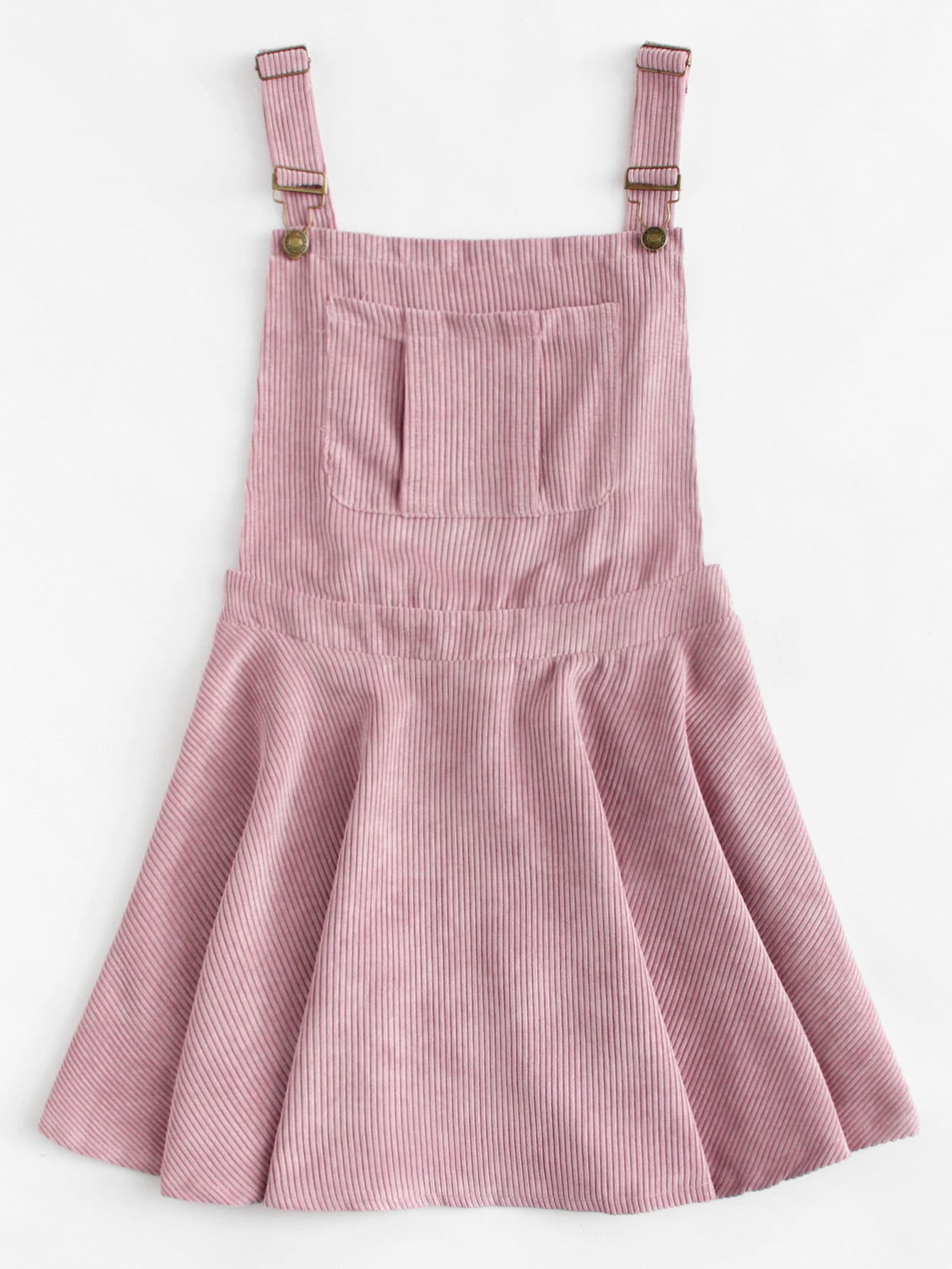 Pocket Front Zip Up Back Corduroy Overall Dress
