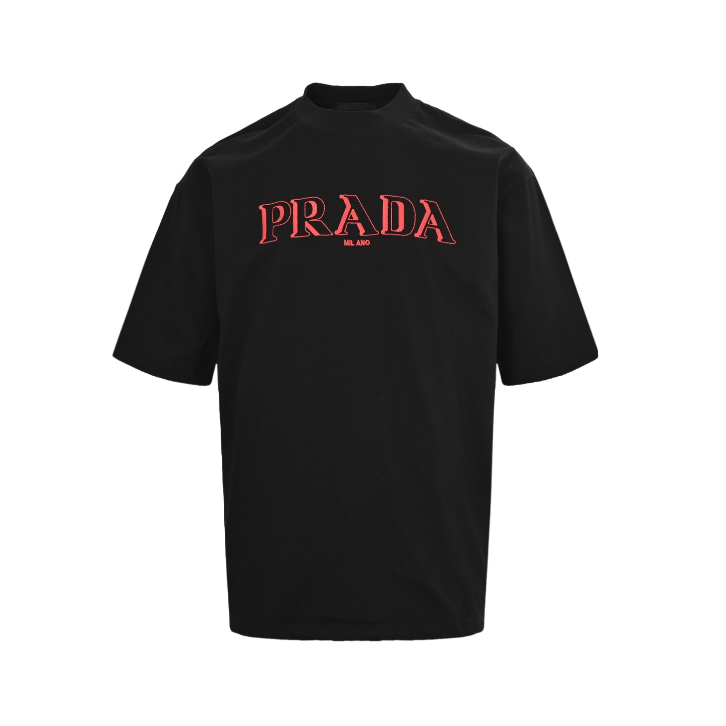Prada 25ss 3D double-shadow letter embroidered short sleeve