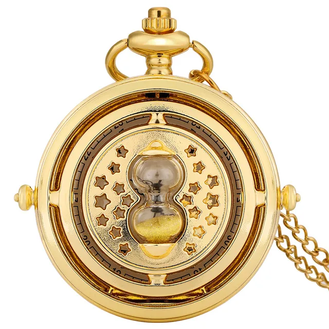 Luxury Golden Color Sandglass Design Unisex Quartz Analog Pocket Watch Fob Chain Arabic Number Timepiece Reloj De Bolsillo