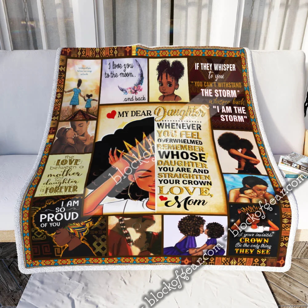My Dear Daughter, Love Mom. Black Girl Sofa Throw Blanket