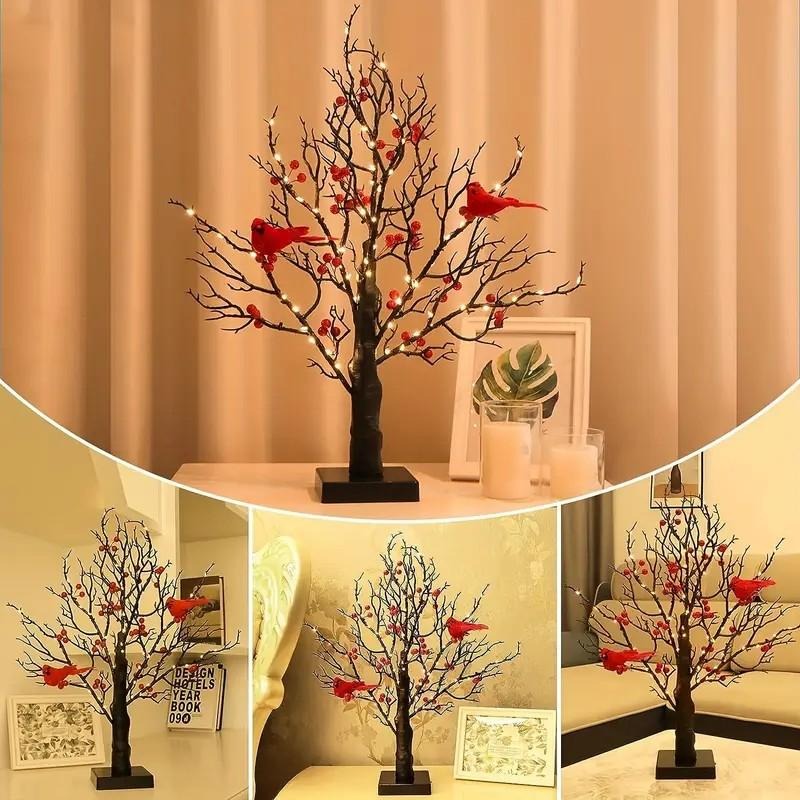 On Sale🔥21INCH Vintage Glowing Tree with Cardinals, Berries-🐦Cardinals appear, angels are near✨