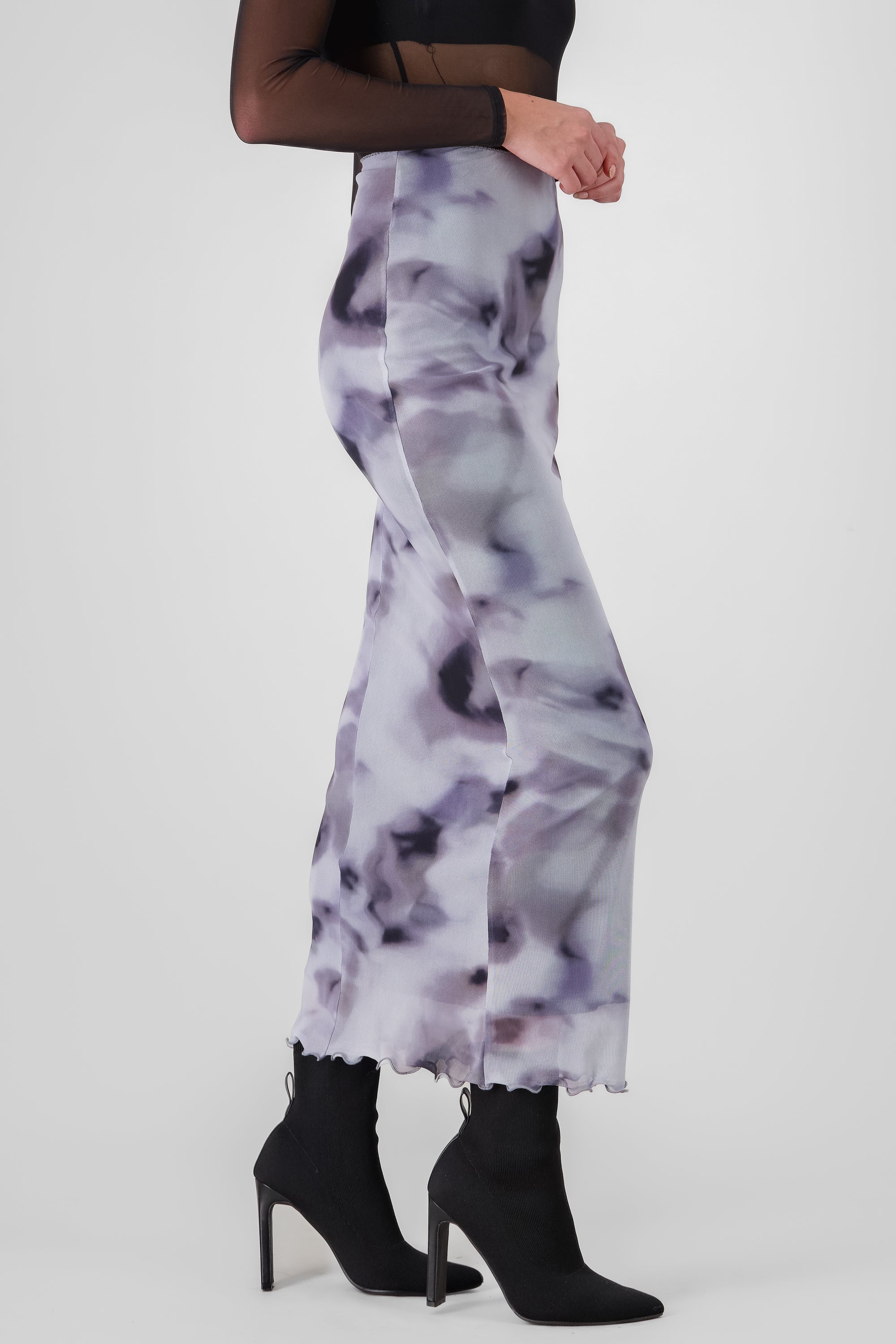 Printed Mesh Midi Skirt