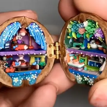 Last Day Special Sale - 75% OFF🏠Handmade Walnut Shell Doll House--mini library, tiny World inside walnuts