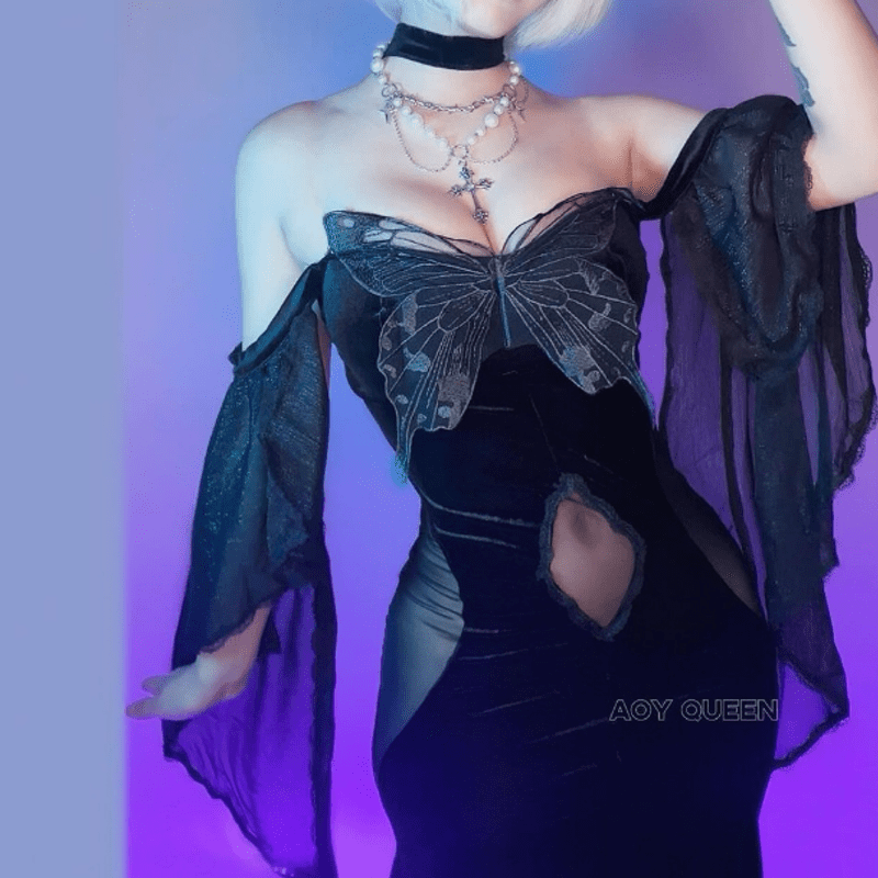 Sexy Off The Shoulder Butterfly Mesh Fishtail Dress