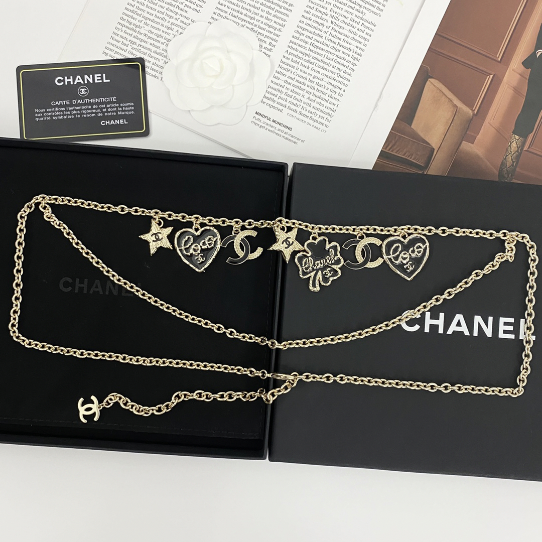 CHAN 24 multi-element black gold lava double-layer chain waist necklace