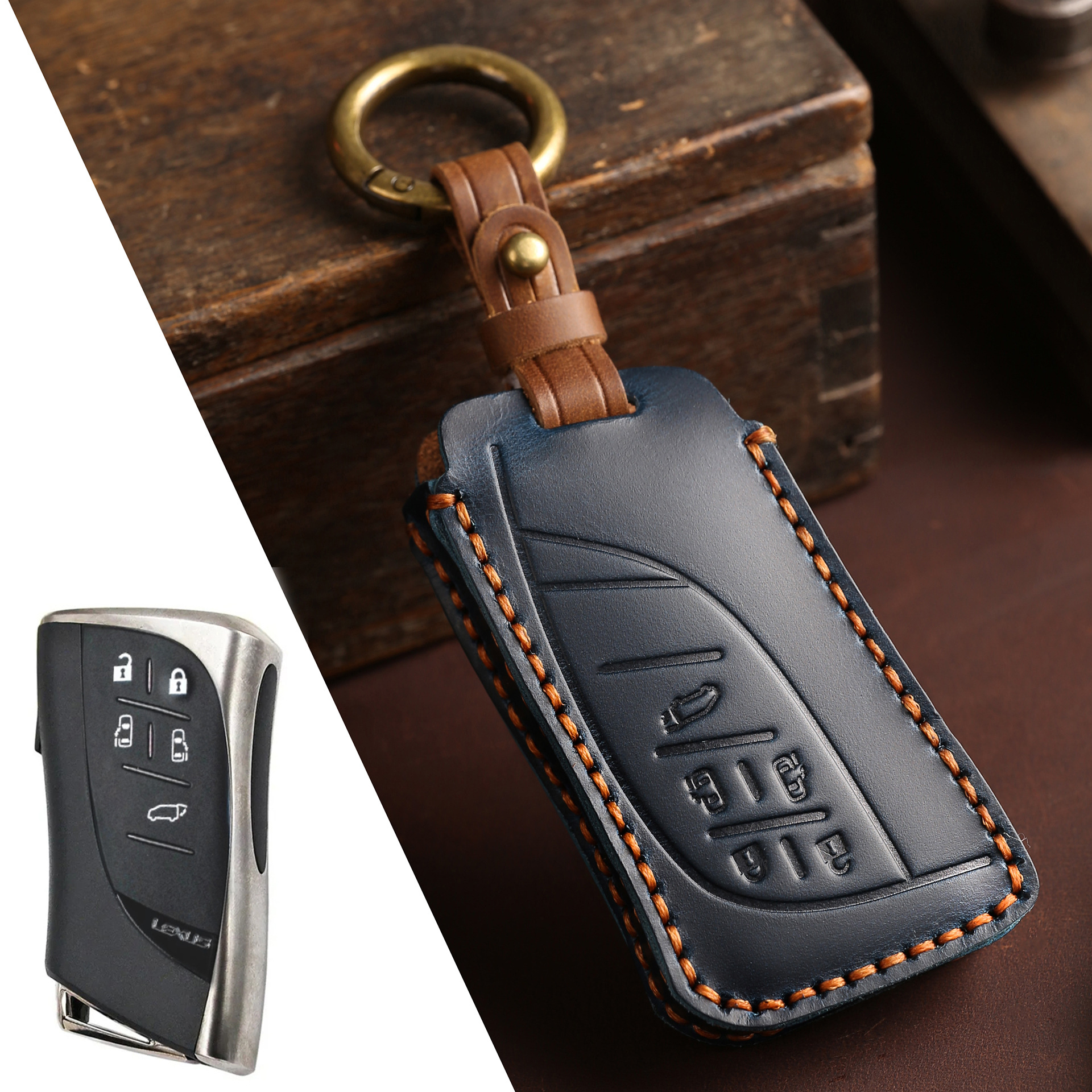 Buttons Genuine Leather Car Key