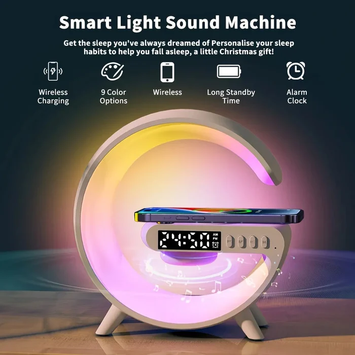 🎄Christmas Sale Free Shipping🎅Multifunctional Bluetooth Speaker-Colorful Atmosphere Light Wireless Charging and Clock All-in-one Machine