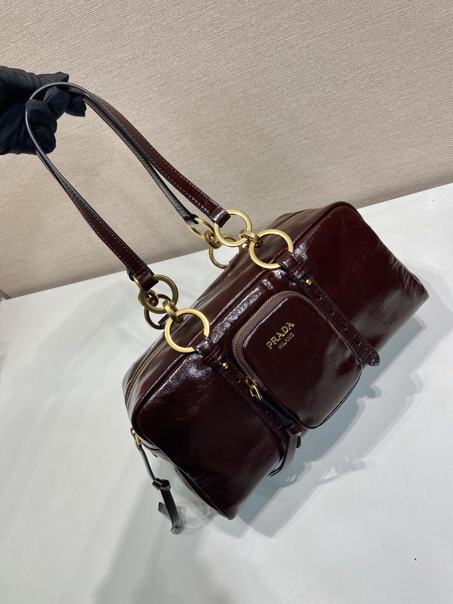 Prada waxed leather handbag 1BB138