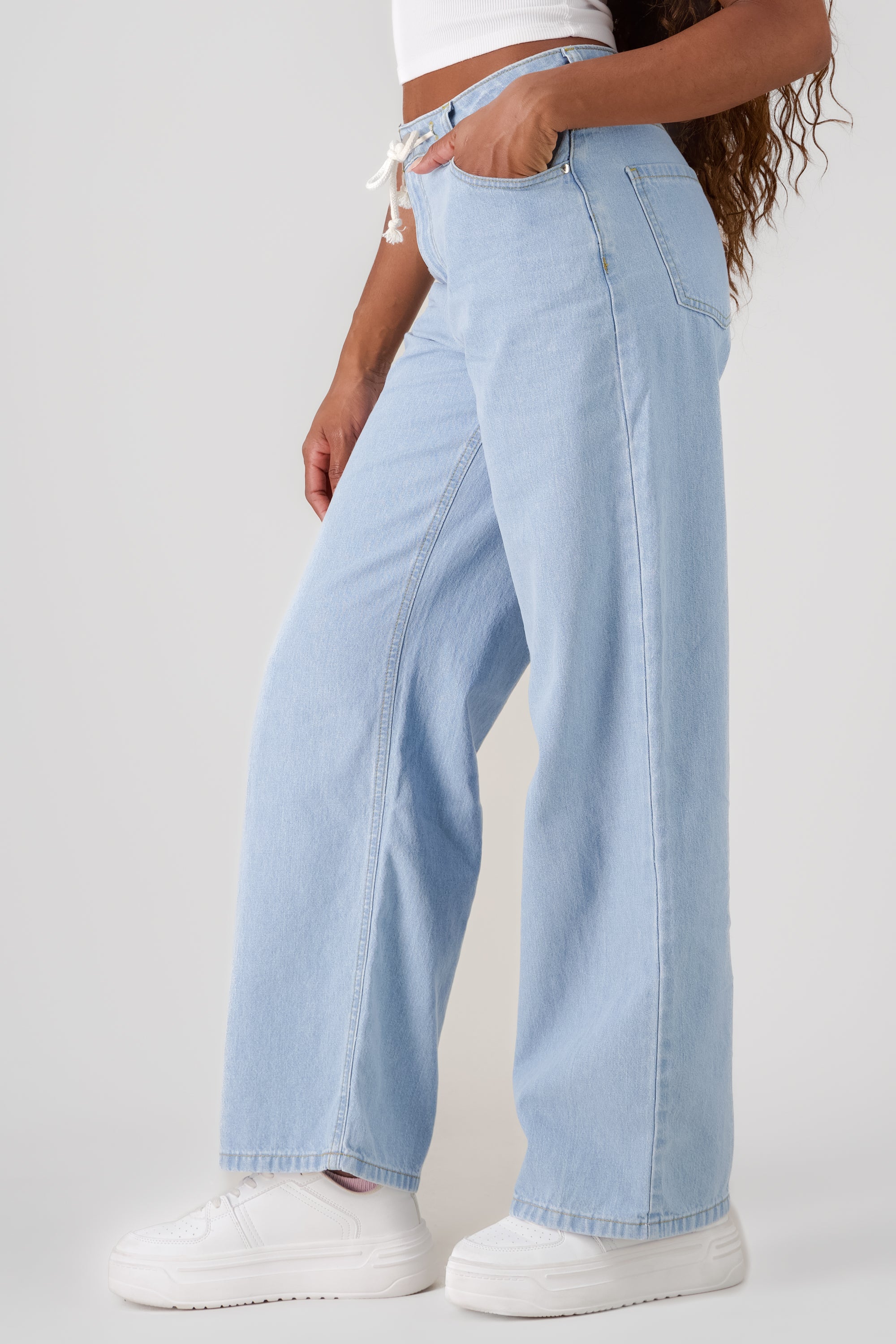 Wide Leg Jeans with Drawstring