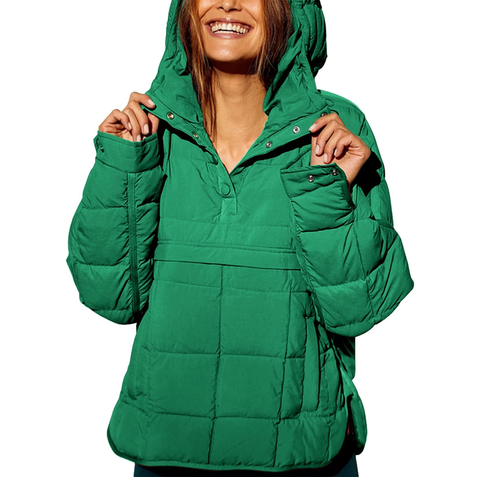 Solid Color Hooded Cotton Jacket Foldable Long Sleeve Coat