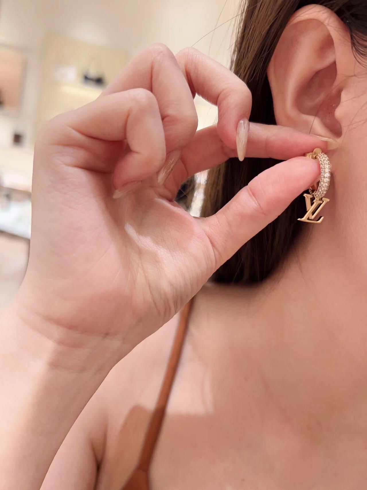 Louis Vuitton Full Diamond Half Circle Earrings