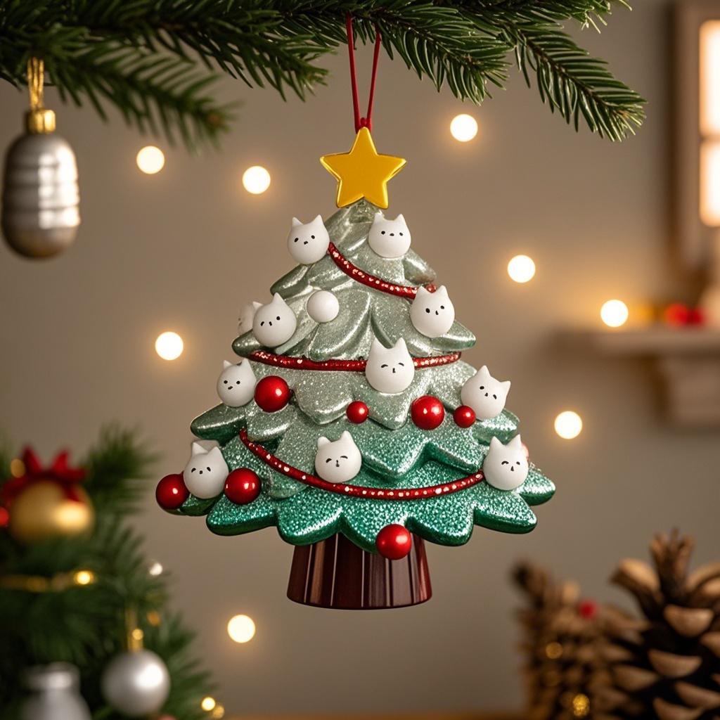 Cute stacked cat Christmas tree ornament