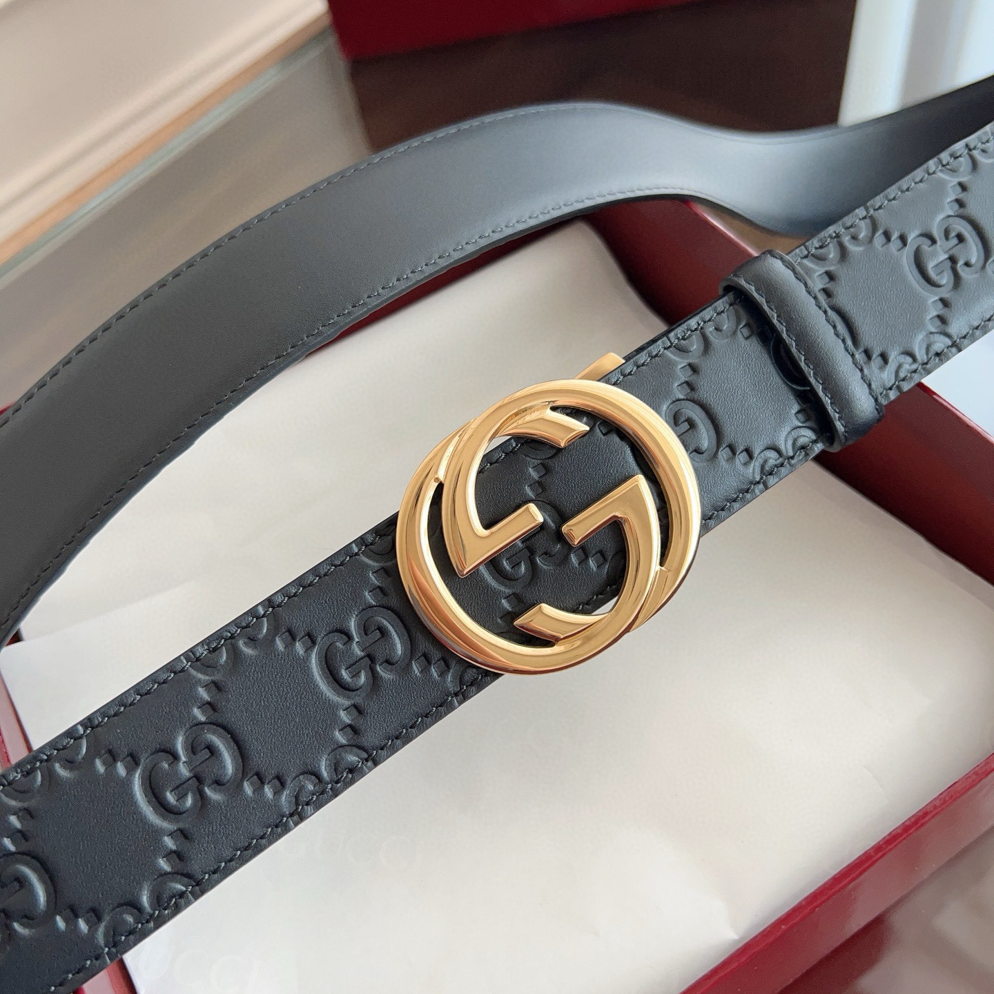 Gucci automatic smooth buckle double-sided cowhide belt width 3.5cm