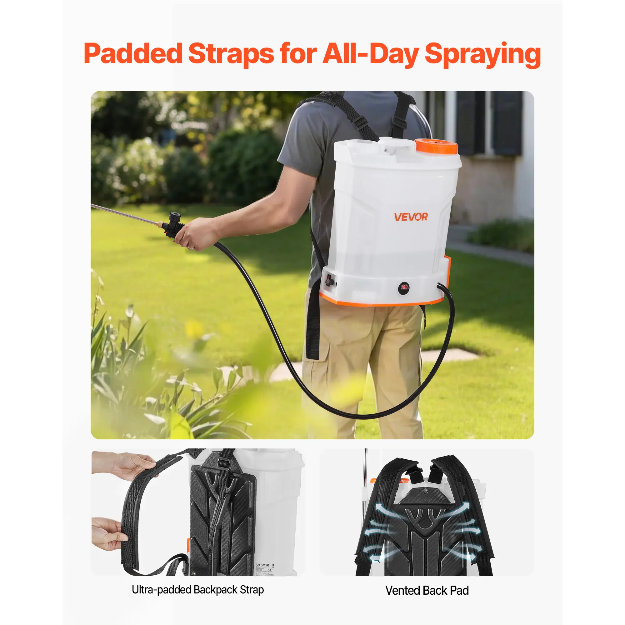 Battery Powered Backpack Sprayer, 3.2 Gal Powerful Electric Backpack Sprayer, 2 Retractable Wands & 5 Nozzles, Adjustable 0-90 PSI, 2 Hour Runtime, Portable Weed Sprayers for Yard Garden Lawn