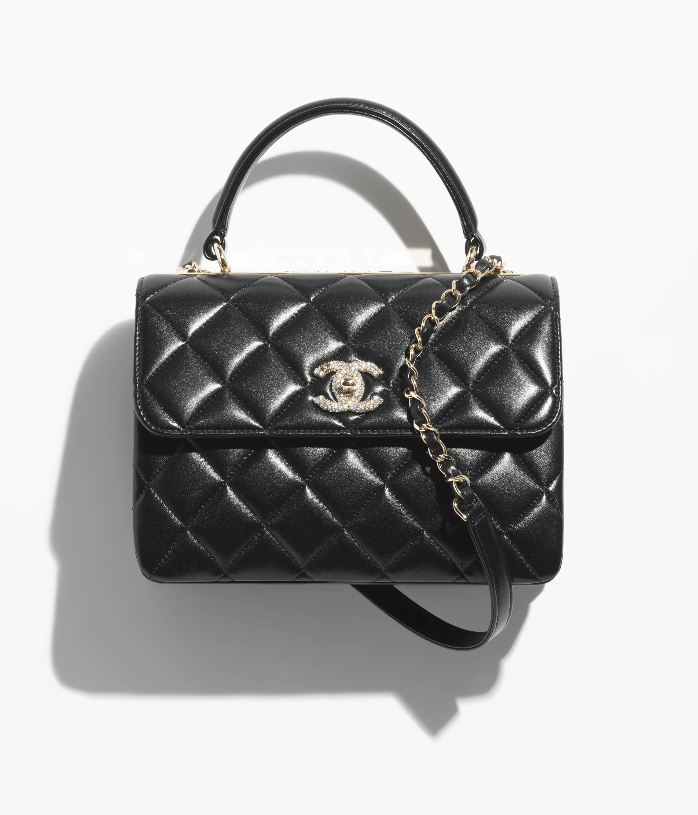 Chanel Flap Bag with Top Handle Lambskin, Strass & Gold-Tone Metal Black AP4323-B16717-94305