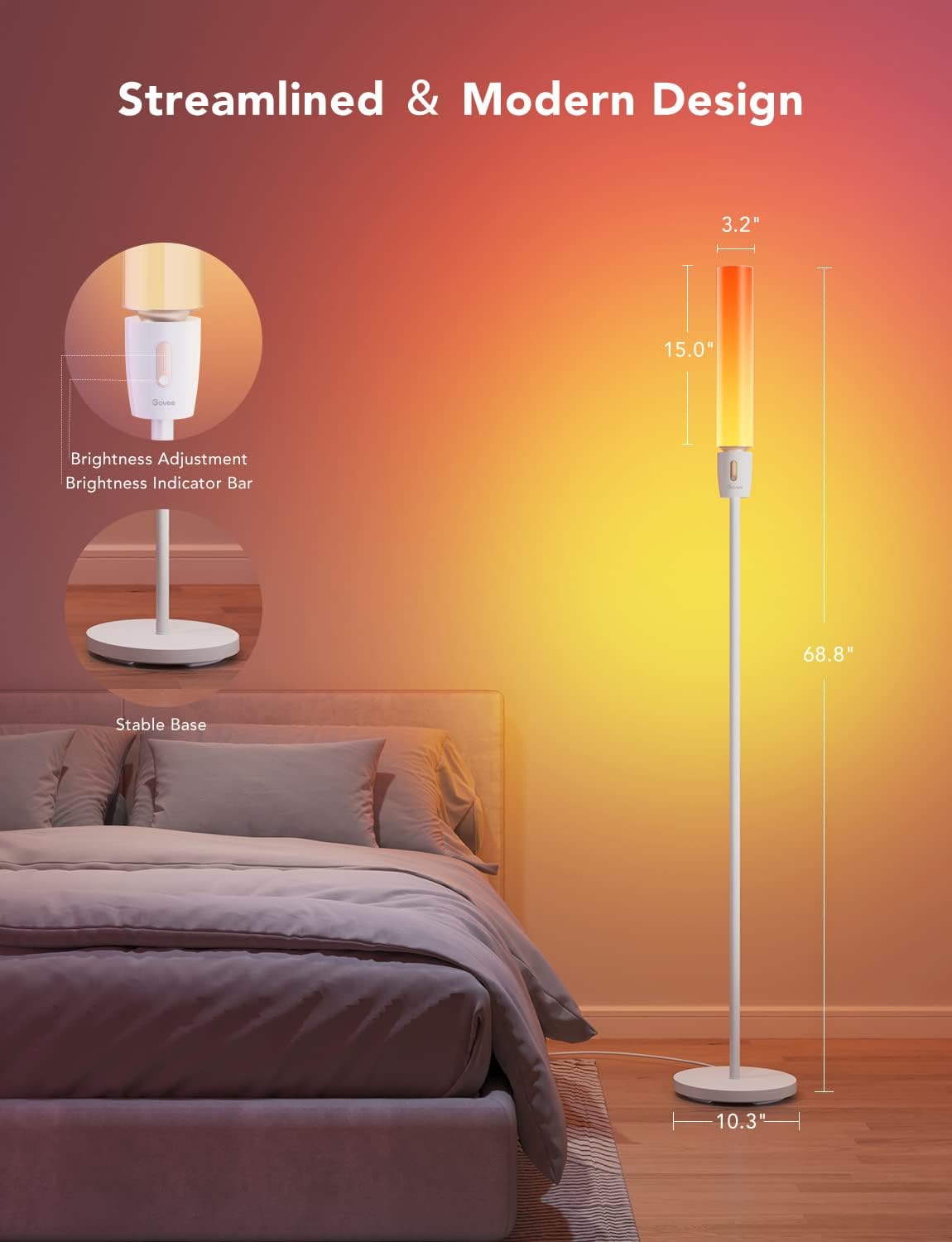Govee Cylinder Floor Lamp LED Corner Floor Lamp with Wi-Fi App Control