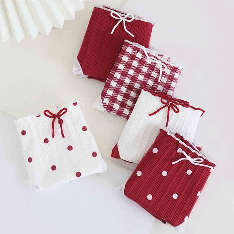 5 Pack Plaid Dot Bow Print Panty Set