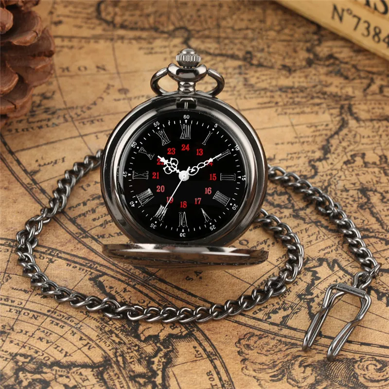Luxury Yellow Gold/black Smooth Case Clock Men Women Pendant Pocket Watch Quartz Movement Analog Display Necklace Fob Chain