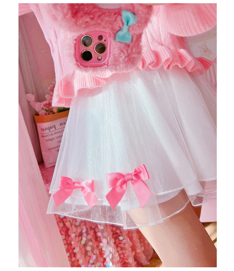 Tulle Pleated Bow Mini Skirt