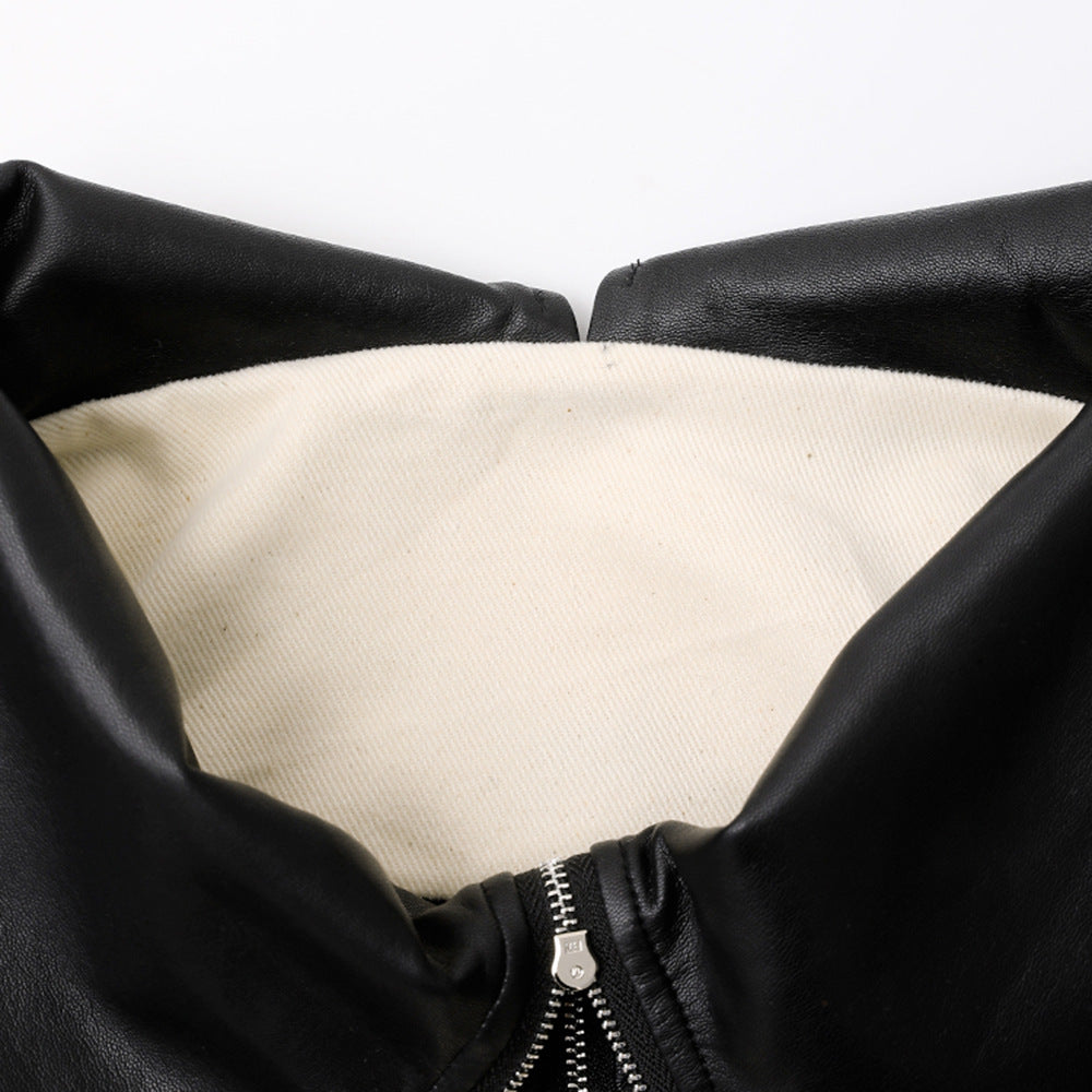 Personalized Heavy Industry Design Short Coat for Women with PU Stitching and Temperament Style