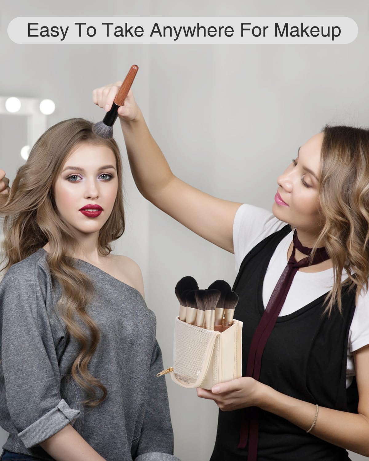 Large Capacity Portable Stand-Up Makeup Brush Holder Organzier Bag