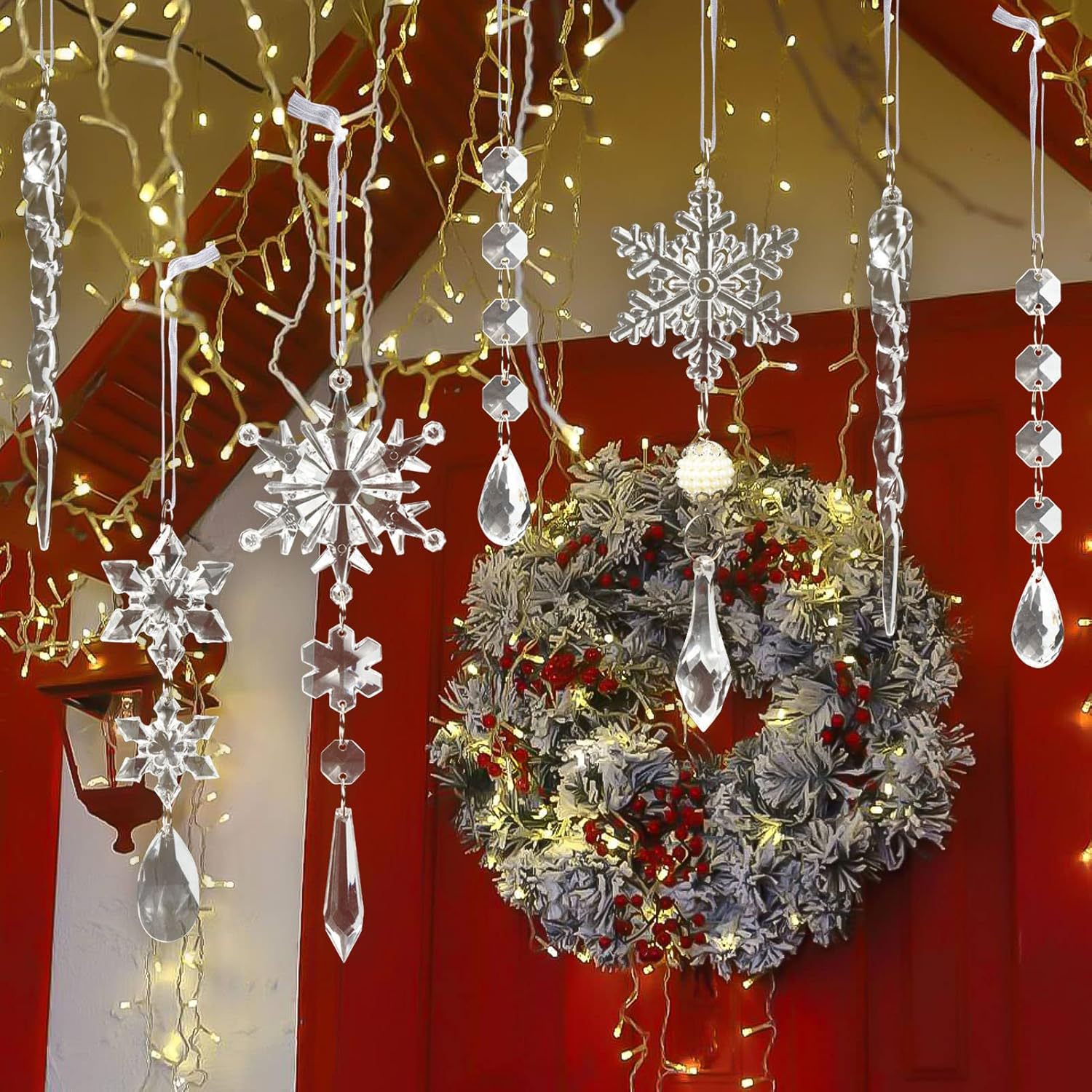 On Sale🔥Set of 18 pcs Hanging Acrylic Snowflake Icicle Ornaments with Drop Pendants